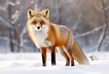 Fototapeta premium Red fox standing on snow.