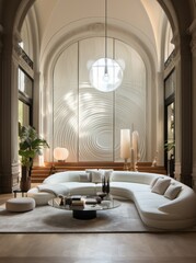 "Luxe Living: White Room with Magnificent Plaster Relief Wall Decoration, Exuding Elegance