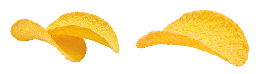 Potato chips isolated on white background with  full depth of field.