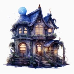 Fototapeta premium Moonlight dark themed night elf fairytale fantasy fairy house.