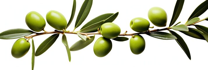 Fototapeta na wymiar Olive tree branch, green olives and leaves on white background.