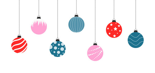 Set of christmas balls. Decorative elements for greeting card, poster, banner, advertising, scrapbooking. Vector illustration.  - obrazy, fototapety, plakaty