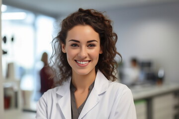 Young white woman wearing doctor uniform and stethoscope with a happy smile. Lucky person