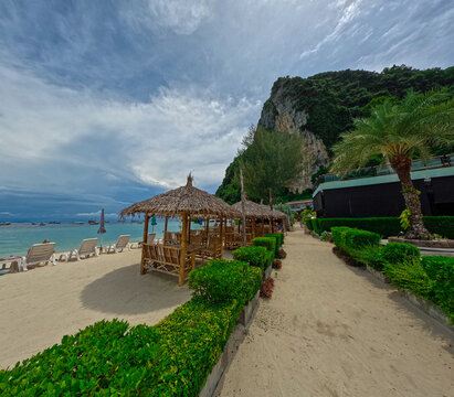 Phi Phi island one of the wonders of beauty just off the coast of phuket thailand. Phi phi island is famous for turquoise clear blue waters teaming with Corel reef fish white soft sand 