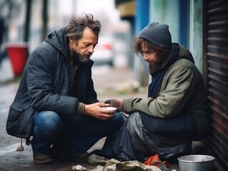 Beggar's day photography , Homeless help  - obrazy, fototapety, plakaty