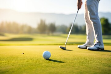 Obraz premium A professional golf player playing golf, close-up.