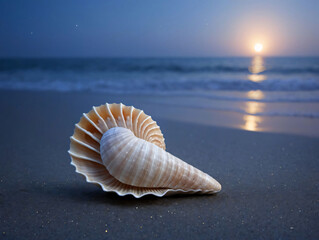 Seashell On The Beach At Sunset