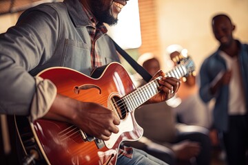 Musician playing guitar.