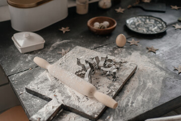 Christmas and New Year celebration traditions. Family home bakery, cooking traditional festive sweets.