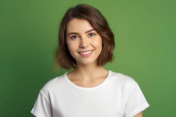 Fototapeta premium Portrait of a Beautiful Fictional Female Model Smiling Candidly. Generative AI.