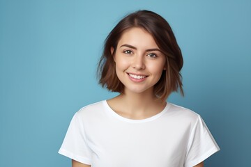 Fototapeta premium Portrait of a Beautiful Fictional Female Model Smiling Candidly. Generative AI.