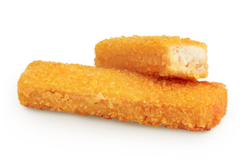 Fish finger or stick isolated on white background with full depth of field