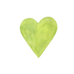 Watercolor illustration. Green heart. Element for design, stickers, greeting cards