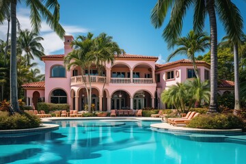 Fototapeta na wymiar Luxury mansion house with garden and pool. 
