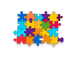 Doodle Colorful puzzle pieces, cartoon sticker, sketch, vector, Illustration, minimalistic