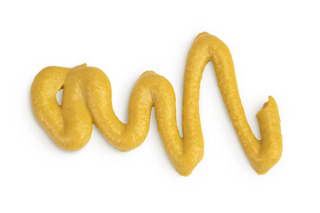 Mustard sauce isolated on white background. Top view. Flat lay