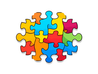 Doodle Colorful puzzle pieces, cartoon sticker, sketch, vector, Illustration, minimalistic