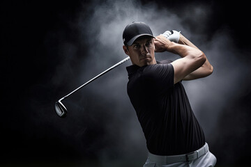 Professional male golfer playing golf.