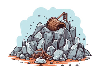 Doodle Broken mine, cartoon sticker, sketch, vector, Illustration, minimalistic