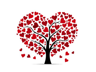 Doodle Puzzle piece tree with hearts, cartoon sticker, sketch, vector, Illustration, minimalistic