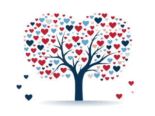 Doodle Puzzle piece tree with hearts, cartoon sticker, sketch, vector, Illustration, minimalistic