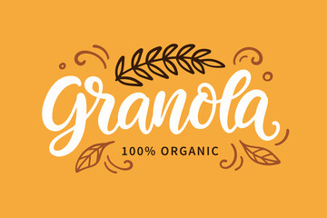 Granola logo. Muesli Oatmeal breakfast lettering