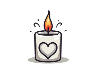 Doodle Candle with heart, cartoon sticker, sketch, vector, Illustration, minimalistic