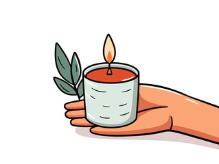 Doodle Candle with hand, cartoon sticker, sketch, vector, Illustration, minimalistic
