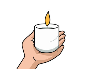 Doodle Candle with hand, cartoon sticker, sketch, vector, Illustration, minimalistic