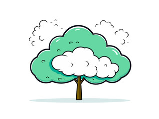 Doodle Thought bubble with tree, cartoon sticker, sketch, vector, Illustration, minimalistic