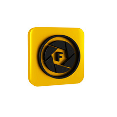 Black Camera shutter icon isolated on transparent background. Yellow square button.