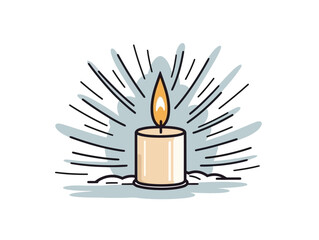 Doodle Candle with light rays, cartoon sticker, sketch, vector, Illustration, minimalistic