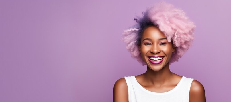 Young Woman With Purple Hair Smile Face