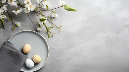 Easter background with cutlery and eggs. - obrazy, fototapety, plakaty