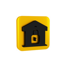 Black Closed warehouse icon isolated on transparent background. Yellow square button.