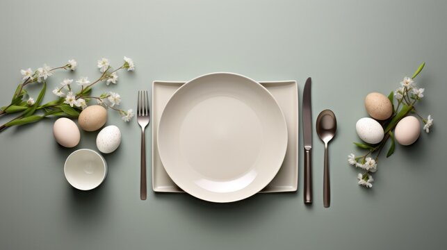 Easter background with cutlery and eggs.