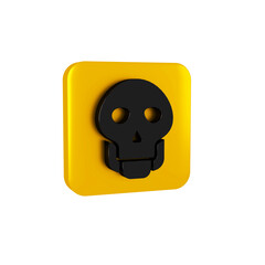 Black Skull icon isolated on transparent background. Happy Halloween party. Yellow square button.