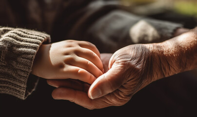 Grandma embracing hands with little child. Grandmother. Opposite sides. Portrait of young and old ladies holding hands. Close up,family,human,people,life concept