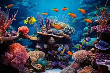 Colorful marine life in a tropical coral reef ecosystem. Generative AI
