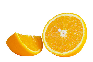 Ripe juicy orange from the new harvest, cut into portions