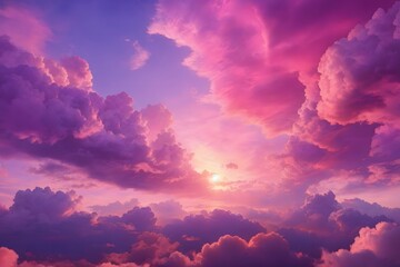 Pink And Purple Sky Clouds At Sunset Texture Background, Generative Ai