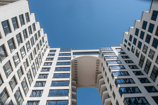 construction of residential buildings, modern glass buildings. perspective view of modern buildings.