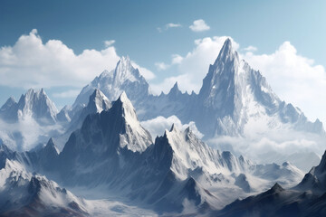 Fototapeta premium Fantasy landscape with mountains and blue sky. 3D illustration.