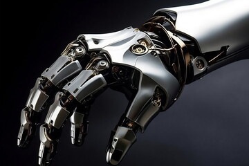 Artificial intelligence. Future technology concept - robot hand on a black background - Powered by Adobe
