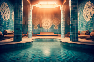 Classic Turkish hammam. Relaxation and spa treatments. Rest for soul and body. - obrazy, fototapety, plakaty