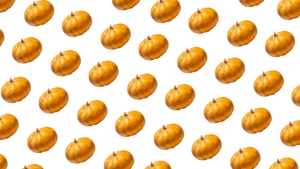 Beautiful autumn pattern made of yellow maple leaves. Pumkin. Pattern. PNG. Transparent background.  Fall. Halloween.