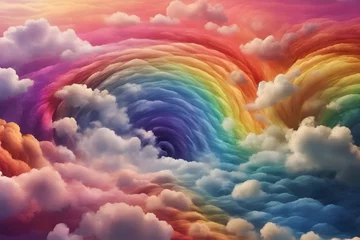 Schilderijen op glas Spiral Rainbow Clouds  Background, Rainbow Clouds  Background, Generative Ai © firoz3344