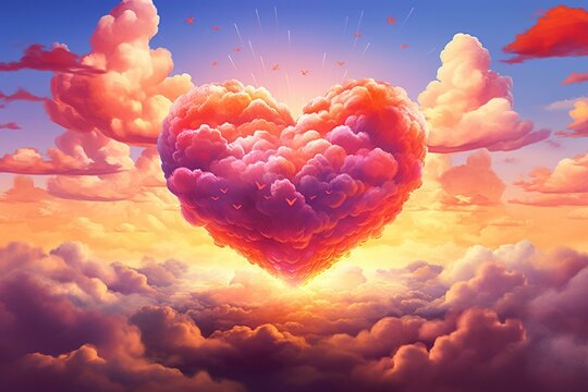 Vibrant heart-shaped cloud in a captivating Valentine's Day background. Illustration. Generative AI