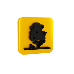 Black Fruit tree icon isolated on transparent background. Agricultural plant. Organic farm product. Fruit garden. Gardening theme. Yellow square button.
