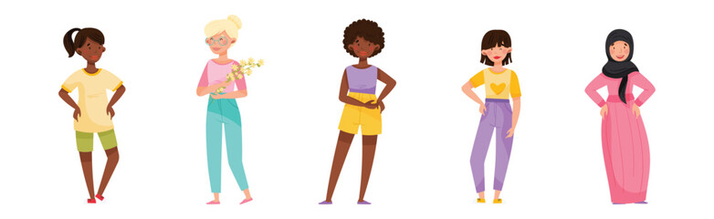 Different Woman of Various Nationality and Appearance Vector Set